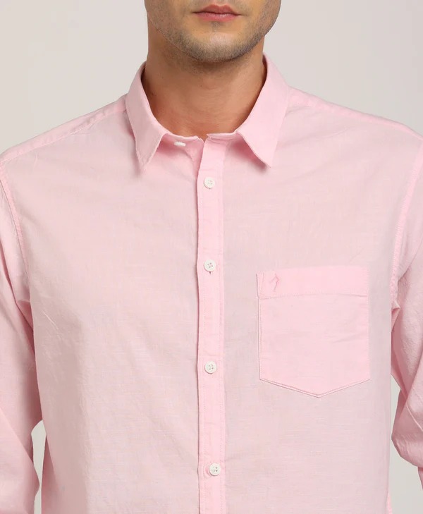 Indian Terrain Men's Regular Fit Full Sleeve Solid Pink Shirt